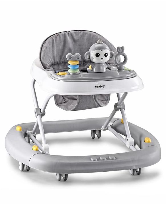 Babyhug 2 In 1 Multifunctional Baby Walker Cum Rocker With 3 Level Height Adjustment Musical Play Tray & Monkey Toy - Sea Green