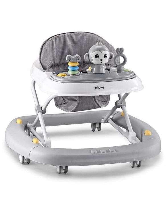 Babyhug 2 In 1 Multifunctional Baby Walker Cum Rocker With 3 Level Height Adjustment Musical Play Tray & Monkey Toy - Sea Green