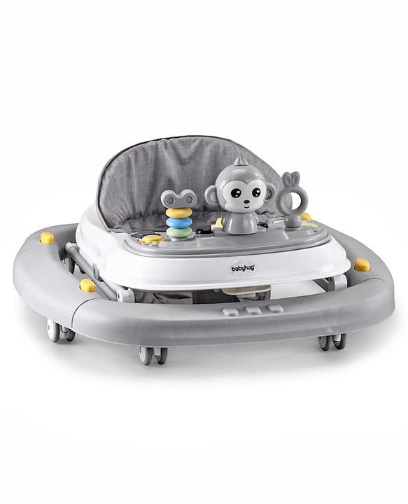 Babyhug 2 In 1 Multifunctional Baby Walker Cum Rocker With 3 Level Height Adjustment Musical Play Tray & Monkey Toy - Sea Green
