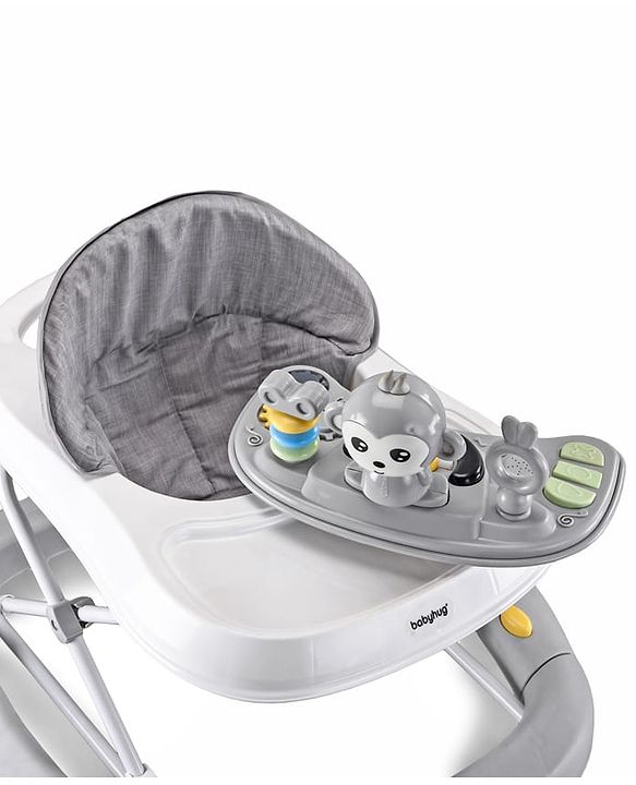 Babyhug 2 In 1 Multifunctional Baby Walker Cum Rocker With 3 Level Height Adjustment Musical Play Tray & Monkey Toy - Sea Green