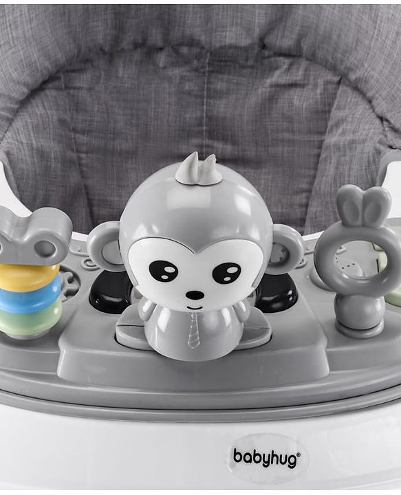 Babyhug 2 In 1 Multifunctional Baby Walker Cum Rocker With 3 Level Height Adjustment Musical Play Tray & Monkey Toy - Sea Green