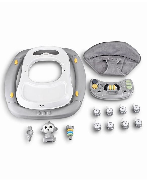 Babyhug 2 In 1 Multifunctional Baby Walker Cum Rocker With 3 Level Height Adjustment Musical Play Tray & Monkey Toy - Sea Green