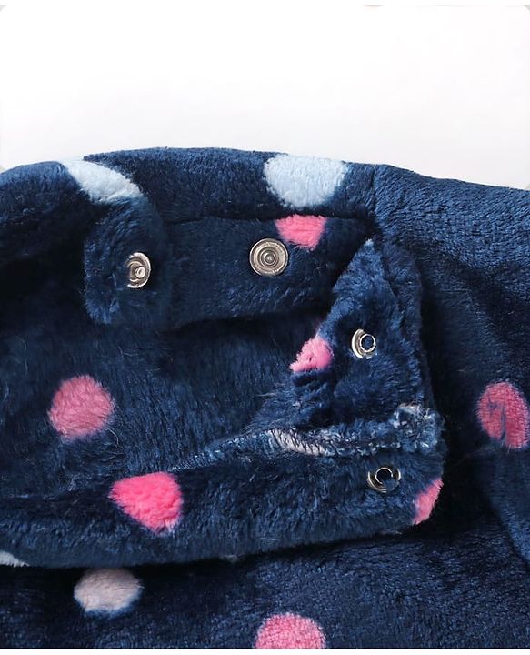 Babyhug Velour Knit Full Sleeves Winter Night Suit With Polka Dots  Print - Navy Blue