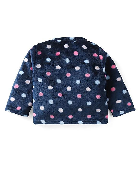 Babyhug Velour Knit Full Sleeves Winter Night Suit With Polka Dots  Print - Navy Blue
