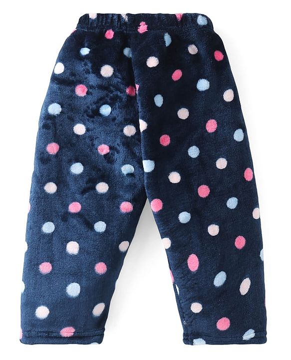 Babyhug Velour Knit Full Sleeves Winter Night Suit With Polka Dots  Print - Navy Blue