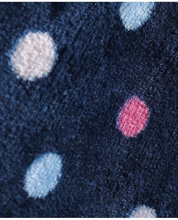 Babyhug Velour Knit Full Sleeves Winter Night Suit With Polka Dots  Print - Navy Blue