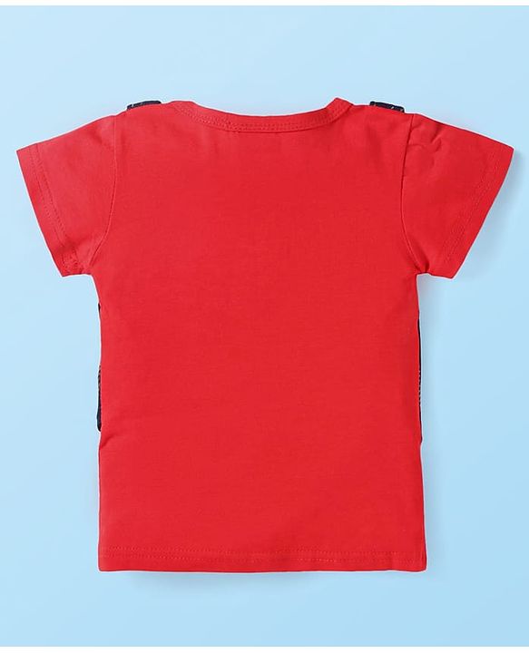 Babyhug Woven Half Sleeves T-Shirt & Shorts With Bow Applique - Red & Navy Blue