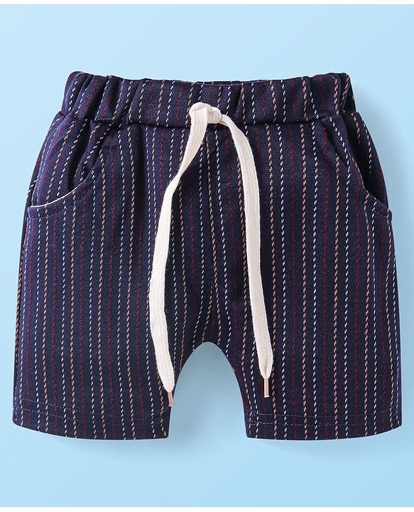 Babyhug Woven Half Sleeves T-Shirt & Shorts With Bow Applique - Red & Navy Blue