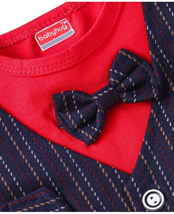 Babyhug Woven Half Sleeves T-Shirt & Shorts With Bow Applique - Red & Navy Blue