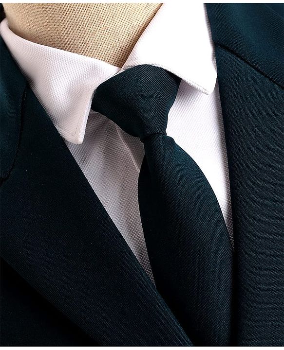 Babyhug Woven Full Sleeves Solid Color 3 Piece Party Suit with Tie - Dark Green
