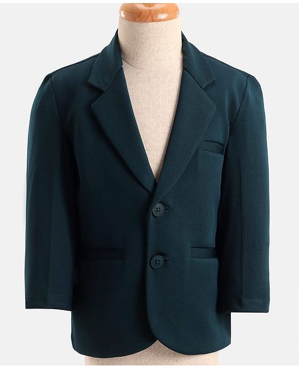 Babyhug Woven Full Sleeves Solid Color 3 Piece Party Suit with Tie - Dark Green