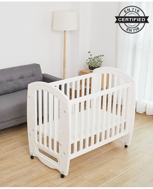Babyhug Compacto 3 in 1 Cot Rocker Cum Study Table  White| Easy to Assemble| No Tools Required| Adjustable Height| Attach to Parent Bed | Wheels with Lock