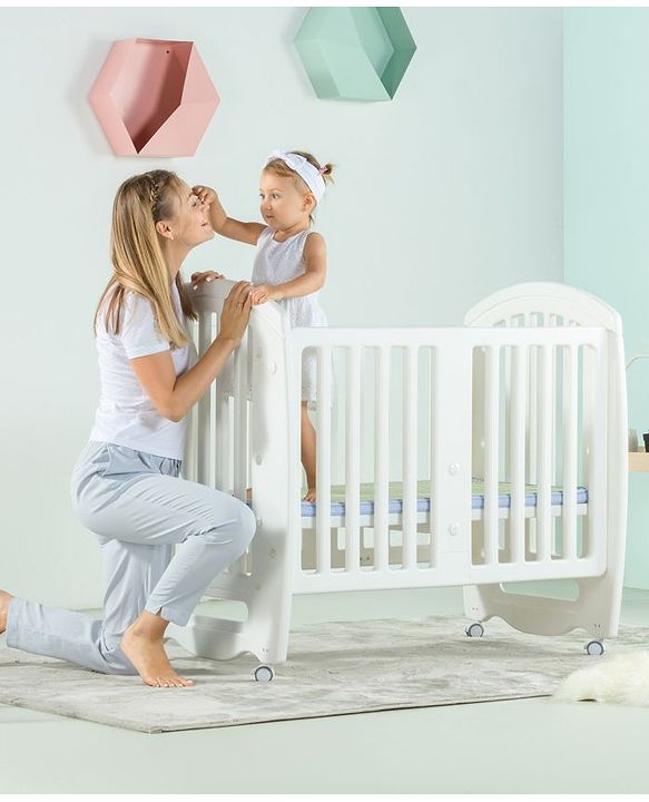 Babyhug Compacto 3 in 1 Cot Rocker Cum Study Table  White| Easy to Assemble| No Tools Required| Adjustable Height| Attach to Parent Bed | Wheels with Lock