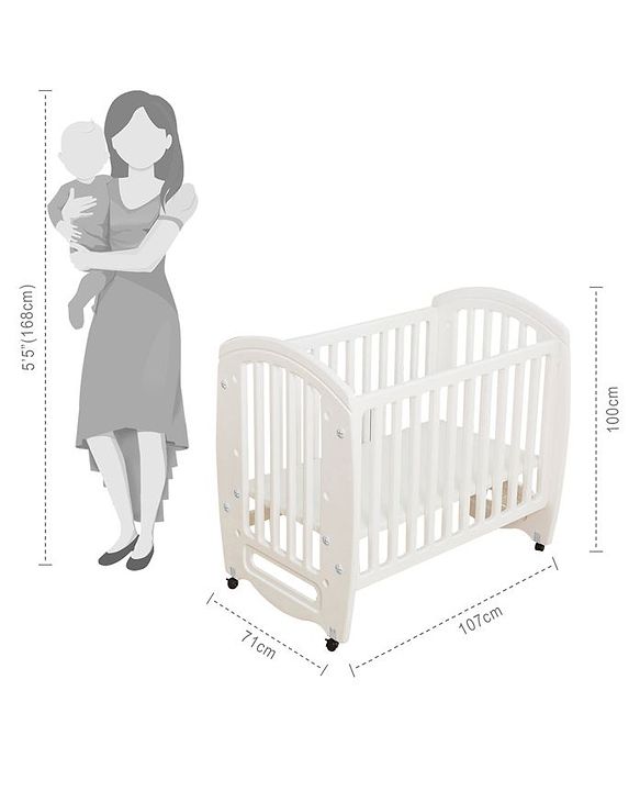 Babyhug Compacto 3 in 1 Cot Rocker Cum Study Table  White| Easy to Assemble| No Tools Required| Adjustable Height| Attach to Parent Bed | Wheels with Lock