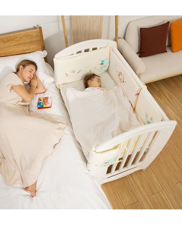 Babyhug Compacto 3 in 1 Cot Rocker Cum Study Table  White| Easy to Assemble| No Tools Required| Adjustable Height| Attach to Parent Bed | Wheels with Lock