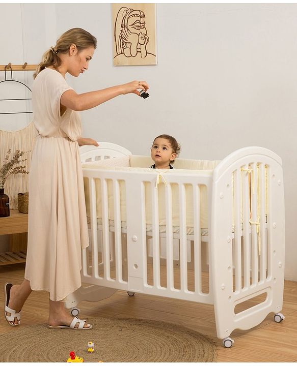 Babyhug Compacto 3 in 1 Cot Rocker Cum Study Table  White| Easy to Assemble| No Tools Required| Adjustable Height| Attach to Parent Bed | Wheels with Lock