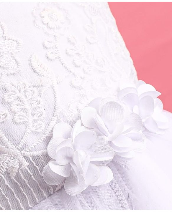 Babyhug Woven Sleeveless Floral Embroidered Fit & Flared Party Frock with Lace Cut Detailing & Corsage - White