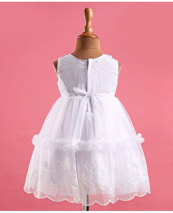 Babyhug Woven Sleeveless Floral Embroidered Fit & Flared Party Frock with Lace Cut Detailing & Corsage - White
