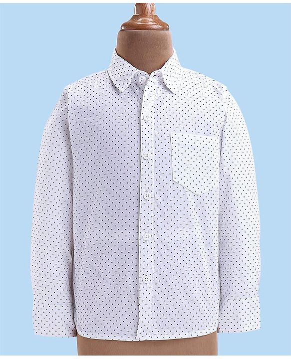 Babyhug Woven Full Sleeves Printed 3 Piece Party Suit With Bow - White & Navy Blue