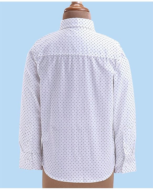 Babyhug Woven Full Sleeves Printed 3 Piece Party Suit With Bow - White & Navy Blue