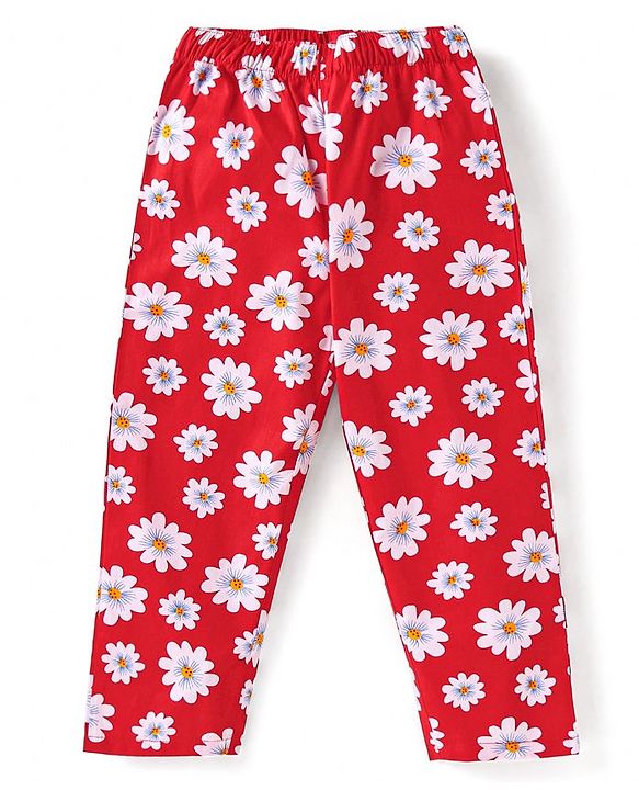 Babyhug Cotton Woven Full Sleeves Floral Printed Night Suit - Red