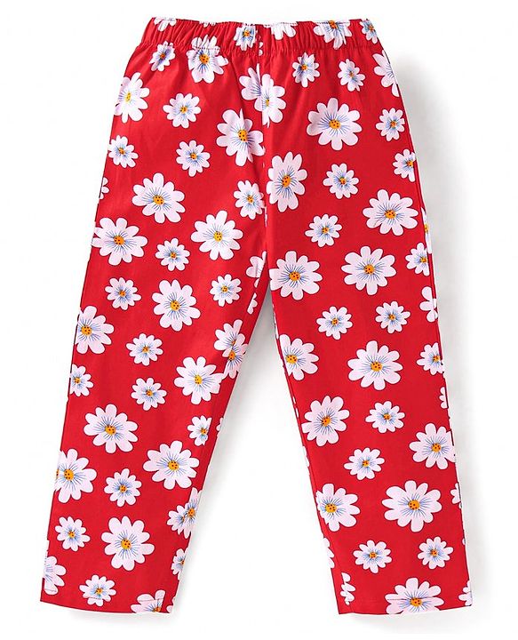 Babyhug Cotton Woven Full Sleeves Floral Printed Night Suit - Red