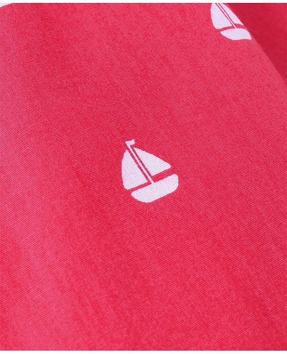 Babyhug Cotton Woven Full Sleeves Front Open Night Suit With Sailboats Print - Dark Pink