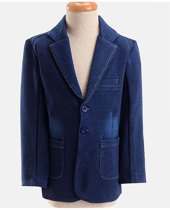 Babyhug Woven Full Sleeves Solid Color 3 Piece Party Suit with Bow - Navy Blue