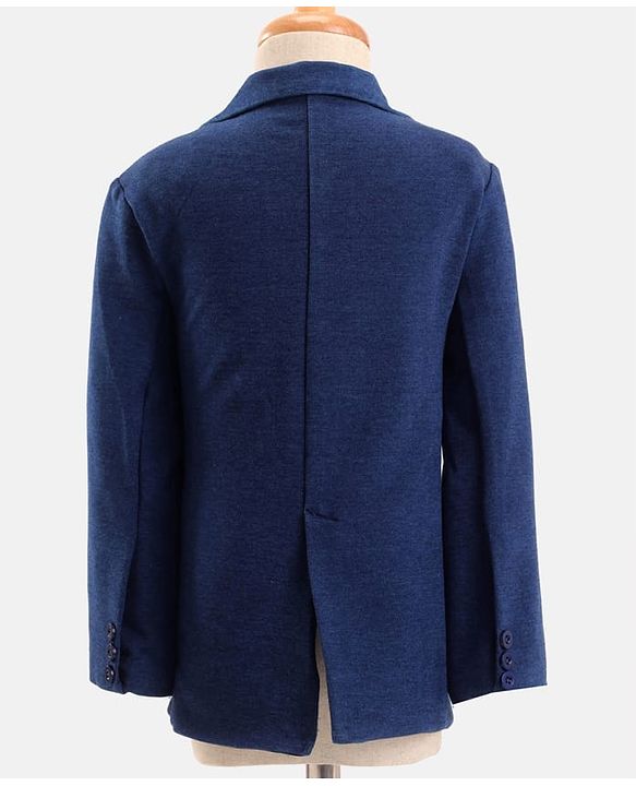 Babyhug Woven Full Sleeves Solid Color 3 Piece Party Suit with Bow - Navy Blue
