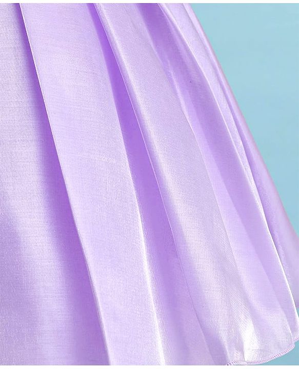 Babyhug Woven Half Puffed Sleeves Solid Colour Fit & Flared Pleated Party Dress with Pearl Detailing - Lilac