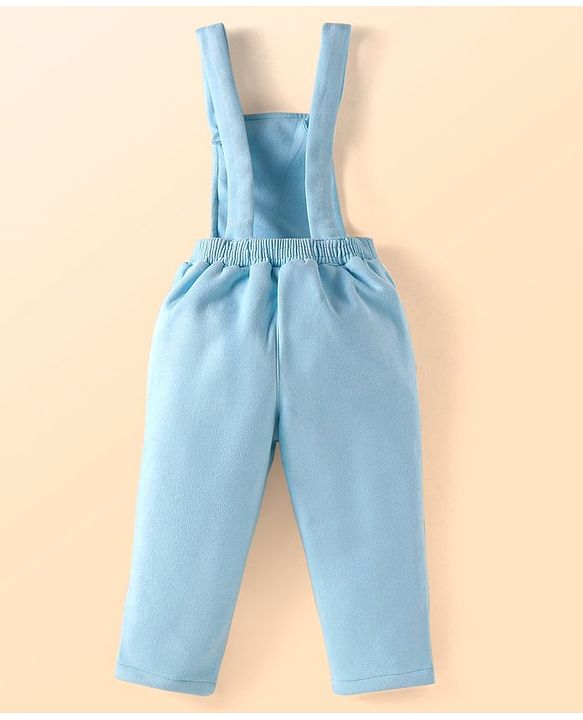 Babyhug Woven Full Sleeves Party Wear Shirt With Dungaree Suspendors & Cap -  Light Blue