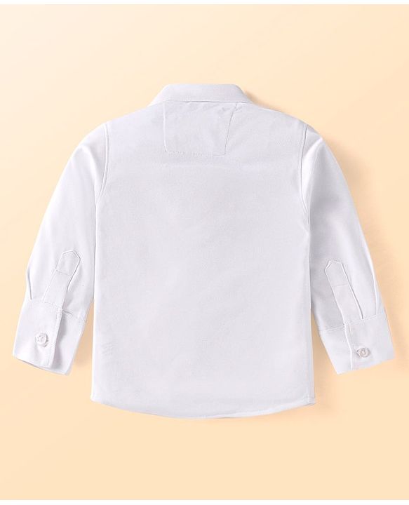 Babyhug Woven Full Sleeves Party Wear Shirt With Dungaree Suspendors & Cap -  Light Blue