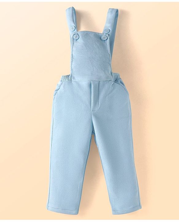 Babyhug Woven Full Sleeves Party Wear Shirt With Dungaree Suspendors & Cap -  Light Blue