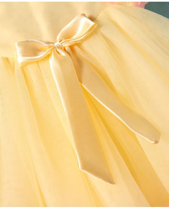 Babyhug Woven Half Puffed Sleeves Fit & Flared Party Dress with 3D Butterfly Applique & Bow Detailing - Yellow