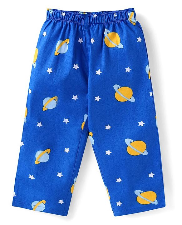 Babyhug Cotton Woven Full Sleeves Night Suit Space Theme Print - Blue