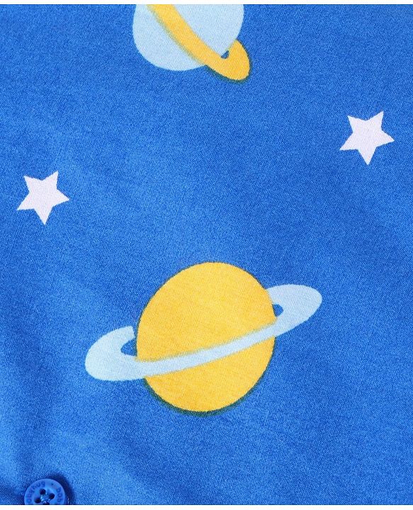 Babyhug Cotton Woven Full Sleeves Night Suit Space Theme Print - Blue