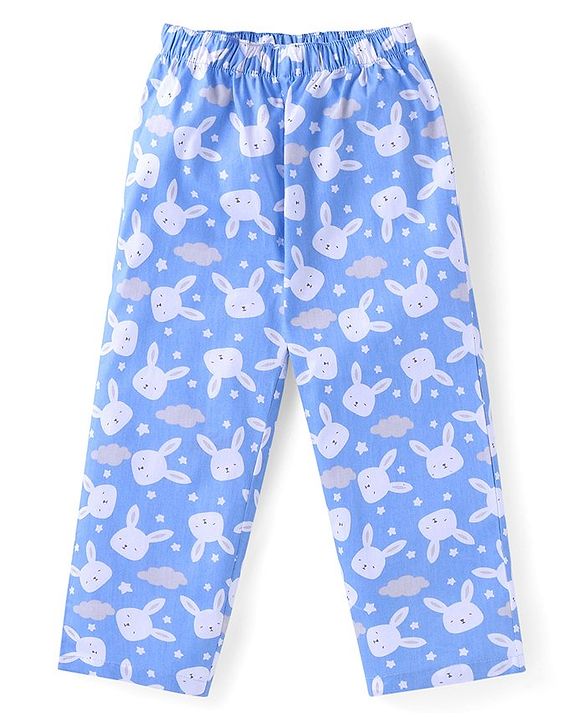 Babyhug Cotton Woven Full Sleeves Front Open Night Suit With Bunnies Print - Blue