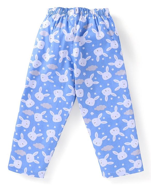 Babyhug Cotton Woven Full Sleeves Front Open Night Suit With Bunnies Print - Blue