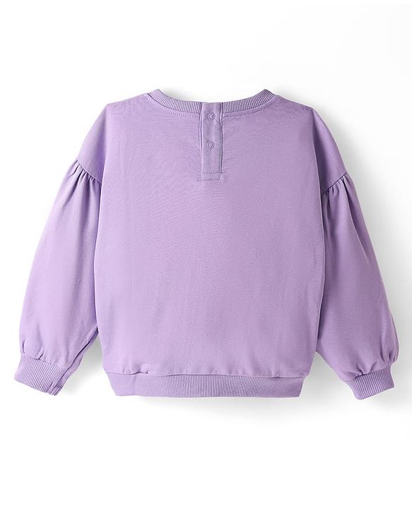 Babyhug Disney Terry Knitted Full Sleeves Sweatshirt With Minnie Mouse Design Bow & Badge Detailing - Purple