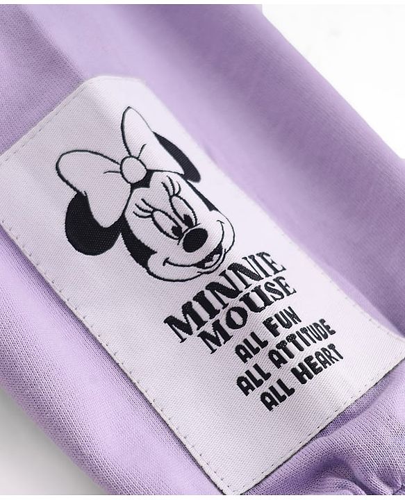 Babyhug Disney Terry Knitted Full Sleeves Sweatshirt With Minnie Mouse Design Bow & Badge Detailing - Purple