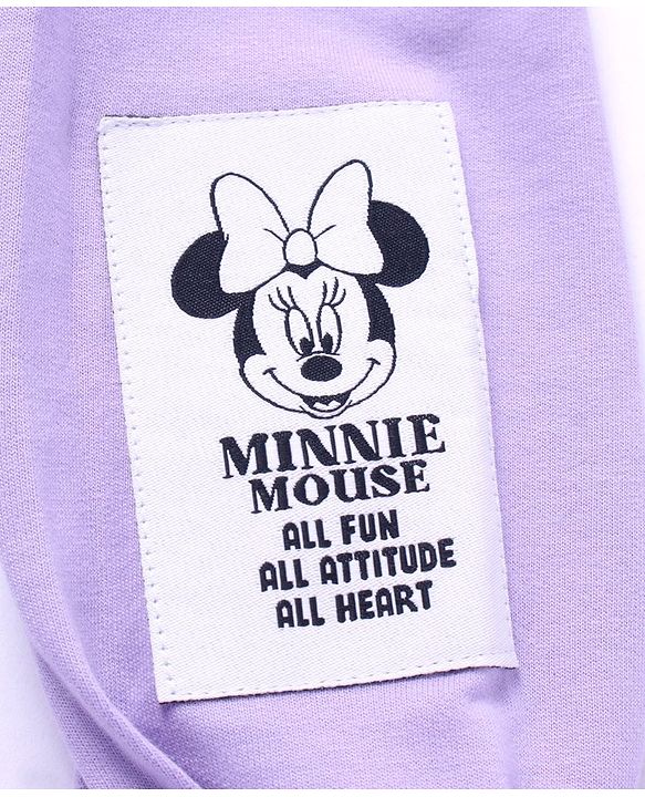 Babyhug Disney Terry Knitted Full Sleeves Sweatshirt With Minnie Mouse Design Bow & Badge Detailing - Purple