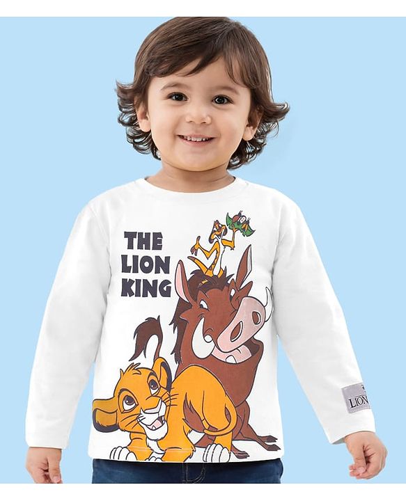 Babyhug Disney Single Jersey Knit Full Sleeves T-Shirt With Lion King Print - White
