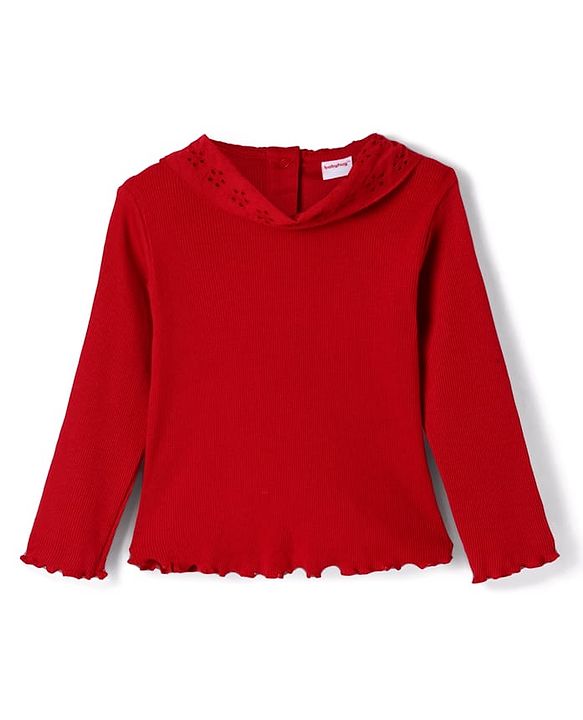 Babyhug Cotton Knit Full Sleeves Ribbed Top & Checkered Skirt Set - Red