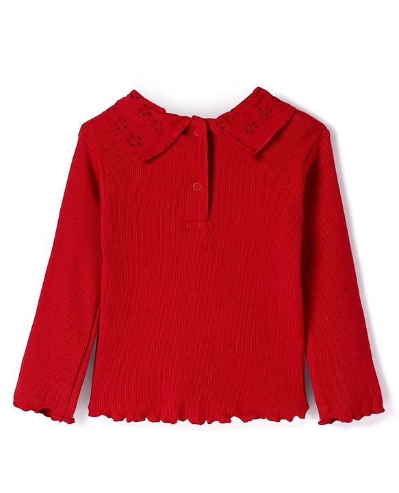 Babyhug Cotton Knit Full Sleeves Ribbed Top & Checkered Skirt Set - Red