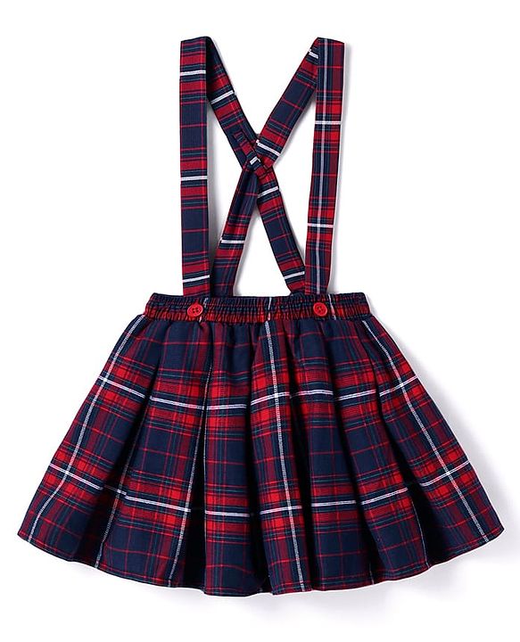 Babyhug Cotton Knit Full Sleeves Ribbed Top & Checkered Skirt Set - Red