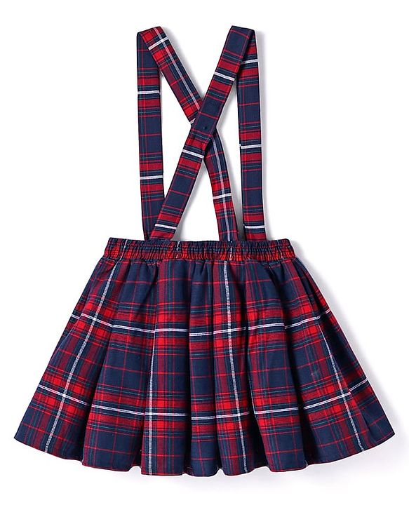 Babyhug Cotton Knit Full Sleeves Ribbed Top & Checkered Skirt Set - Red
