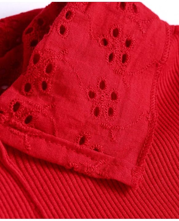 Babyhug Cotton Knit Full Sleeves Ribbed Top & Checkered Skirt Set - Red