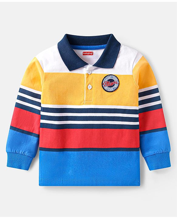 Babyhug Cotton Knit Half Sleeves Collar T-Shirt With Abstract Print - Yellow Red Light Blue