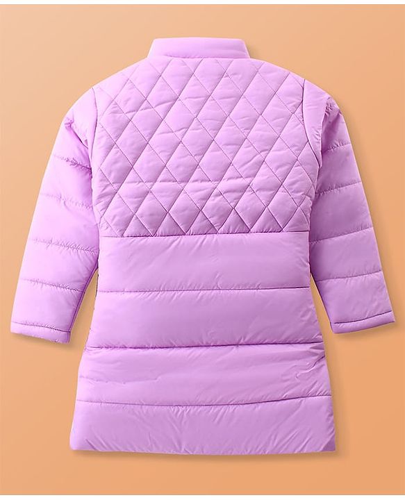 Pine Kids Woven Full Sleeves High Neck Padded Quilted Jacket with Butterfly Patch Detailing - Mauve