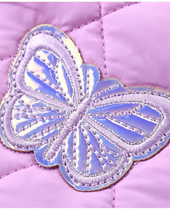 Pine Kids Woven Full Sleeves High Neck Padded Quilted Jacket with Butterfly Patch Detailing - Mauve